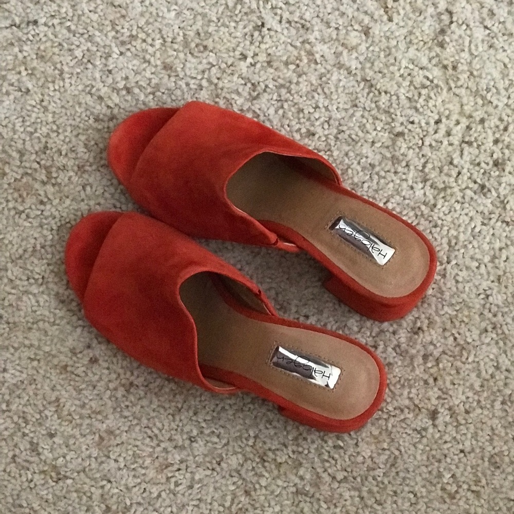 Halogen poppy seed suede wedges.